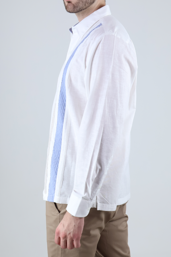 Camisa Hombre Tipo Guayabera Formal Manga Larga Con Contraste Detalle Alforzas